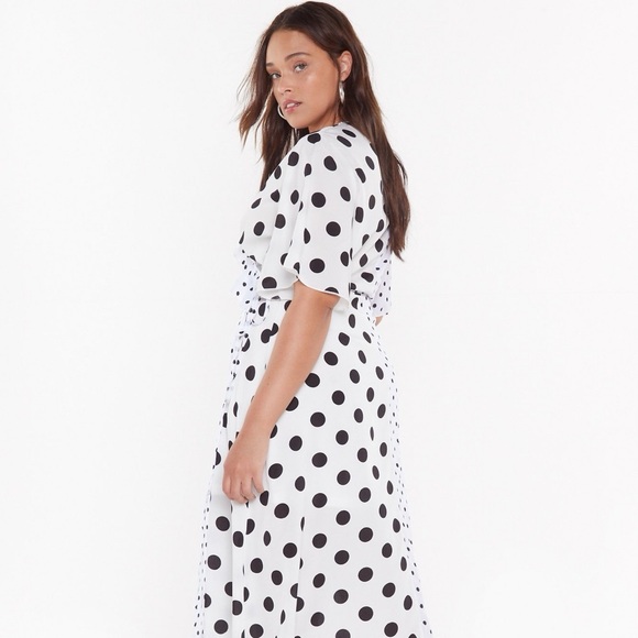 Nasty Gal Polka Dot Print Mix Frill Midi Dress - Picture 3 of 13